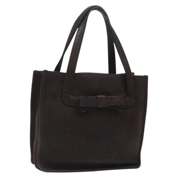 PRADA Hand Bag Leather Brown Silver - Picture 1 of 9